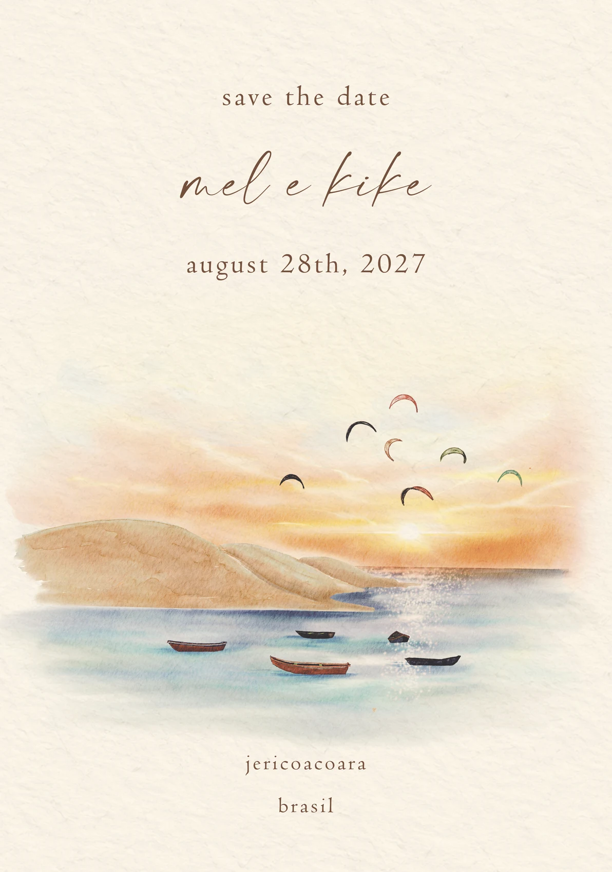 save the date · mel e kike · 28.08.2027 · jericoacoara, brasil